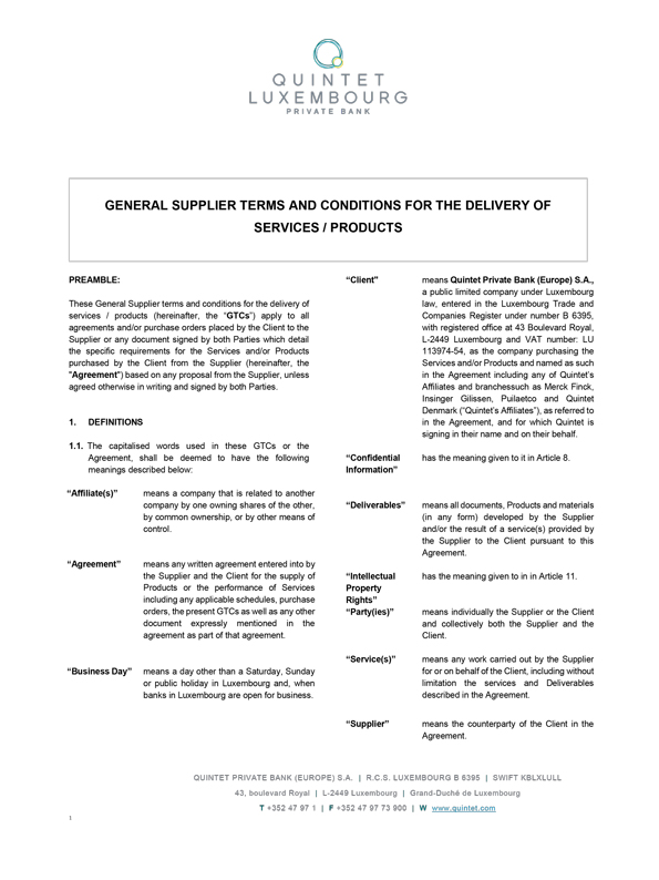 Quintet S Supplier General Terms And Conditions 1